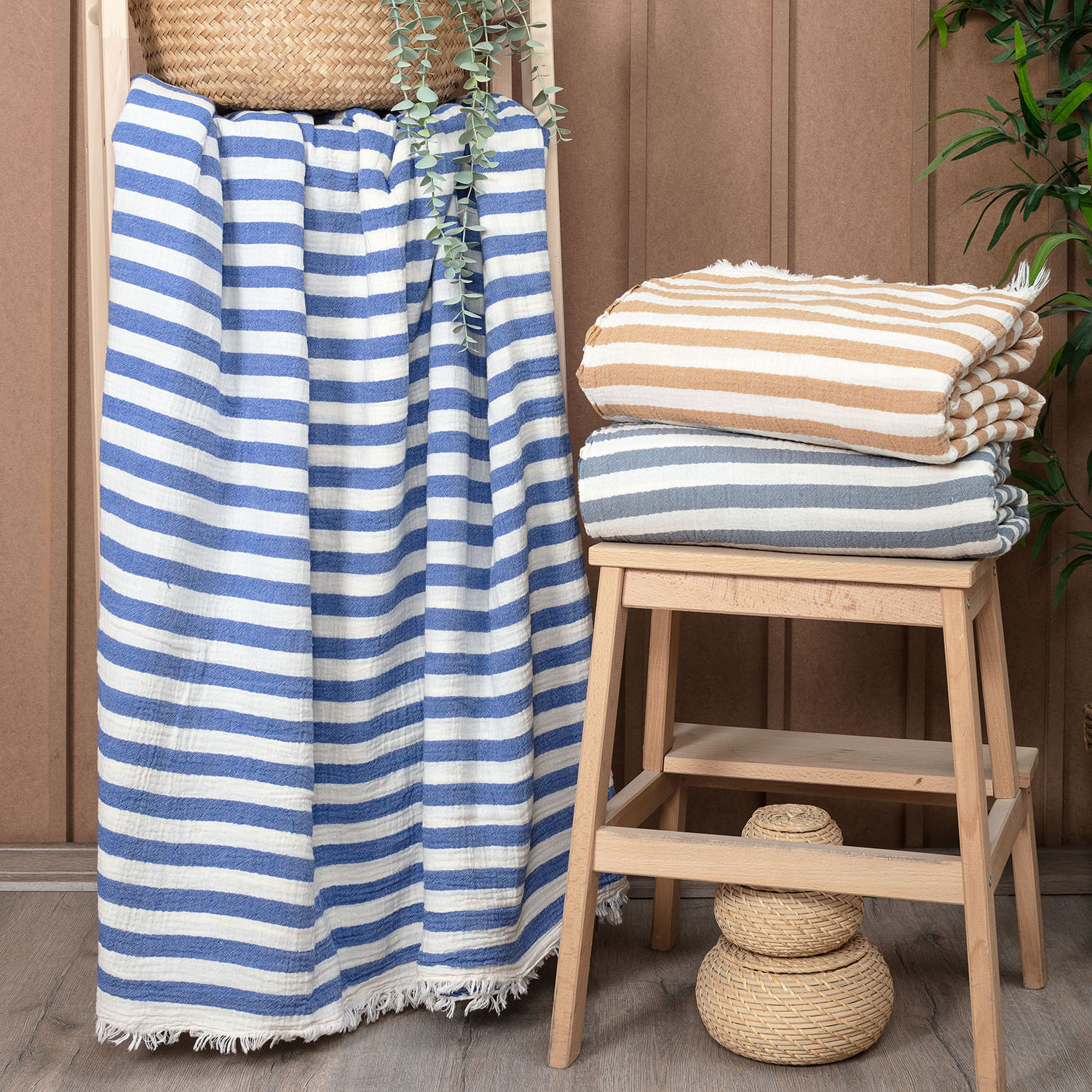 Mykonos Blanket Large Towel 100% Cotton Fouta Turkish Beach Towel Peshtemal 140*170 cm 440 gr Turkish Towel