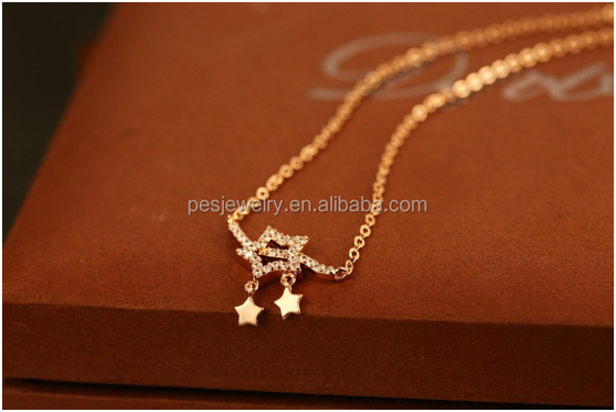 PES Fashion Jewelry! High-end Pave CZ Bar With Star Lariat Necklace