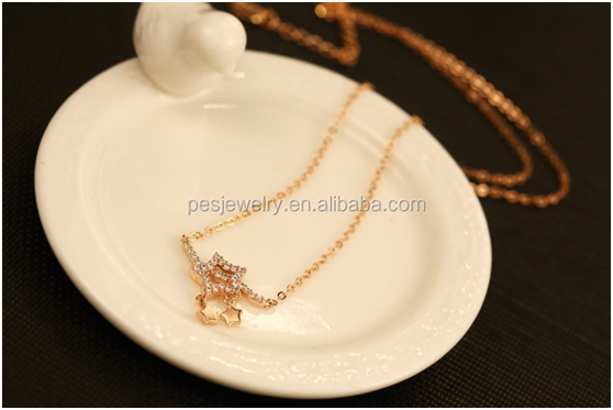 PES Fashion Jewelry! High-end Pave CZ Bar With Star Lariat Necklace