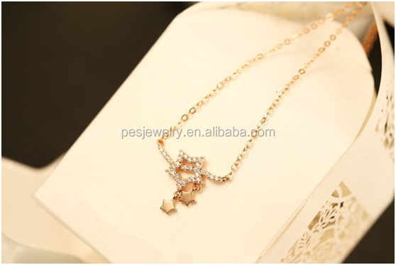 PES Fashion Jewelry! High-end Pave CZ Bar With Star Lariat Necklace