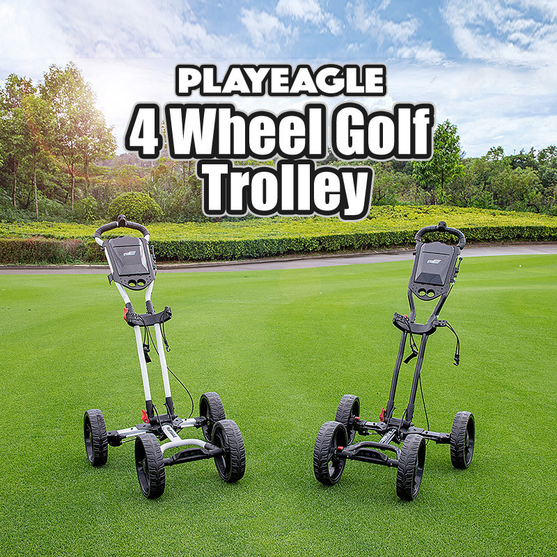 PLAYEAGLE Golf Cart 4 Wheels Foldable Golf Trolley With Umbrella and Ball Holder  Anti-skid Golf Push Cart