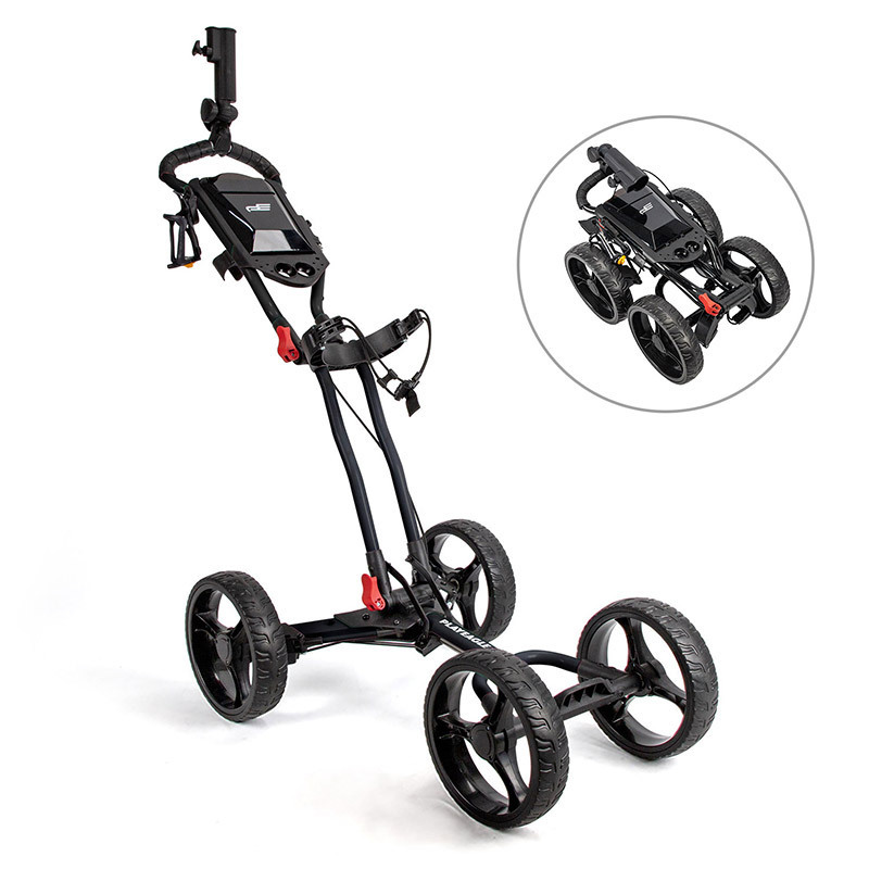 PLAYEAGLE Golf Cart 4 Wheels Foldable Golf Trolley With Umbrella and Ball Holder  Anti-skid Golf Push Cart