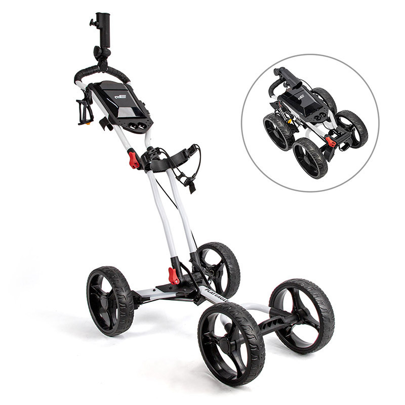 PLAYEAGLE Golf Cart 4 Wheels Foldable Golf Trolley With Umbrella and Ball Holder  Anti-skid Golf Push Cart