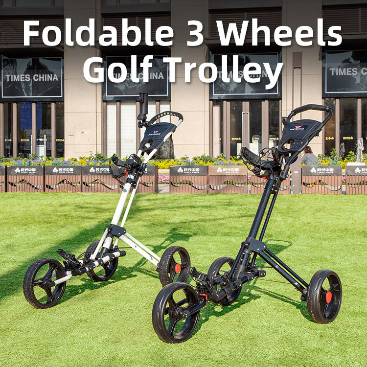 PLAYEAGLE Golf Push Cart Swivel  Golf Cart bag pull cart  Foldable 3 Wheels Golf Trolley with Umbrella Holder