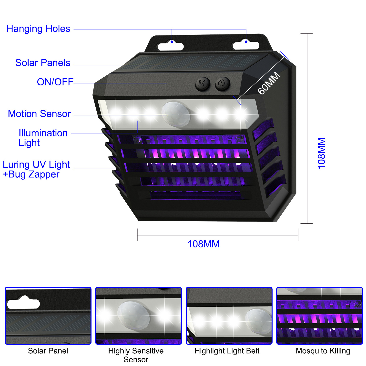 Lantern Style Bug Zapper with UV Light Mosquito Zapper for Commercial Outdoor Hanging Solar Powered Mosquito Killer