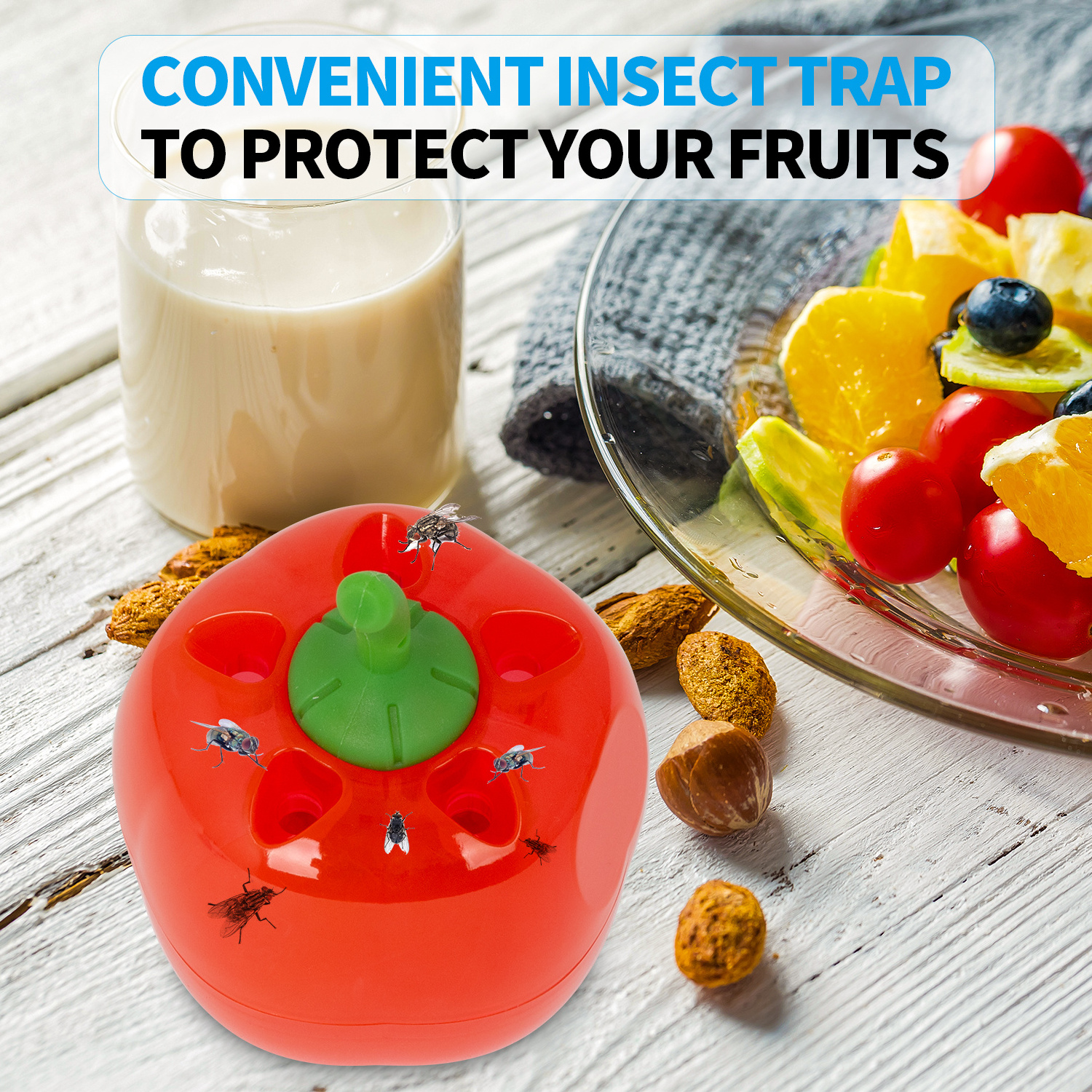 X-Pest Elegant Bell Pepper-Shaped Fruit Fly Trap Kitchen & Outdoor Easy-Clean Innovative Funnel Trap Design without Toxic Lure