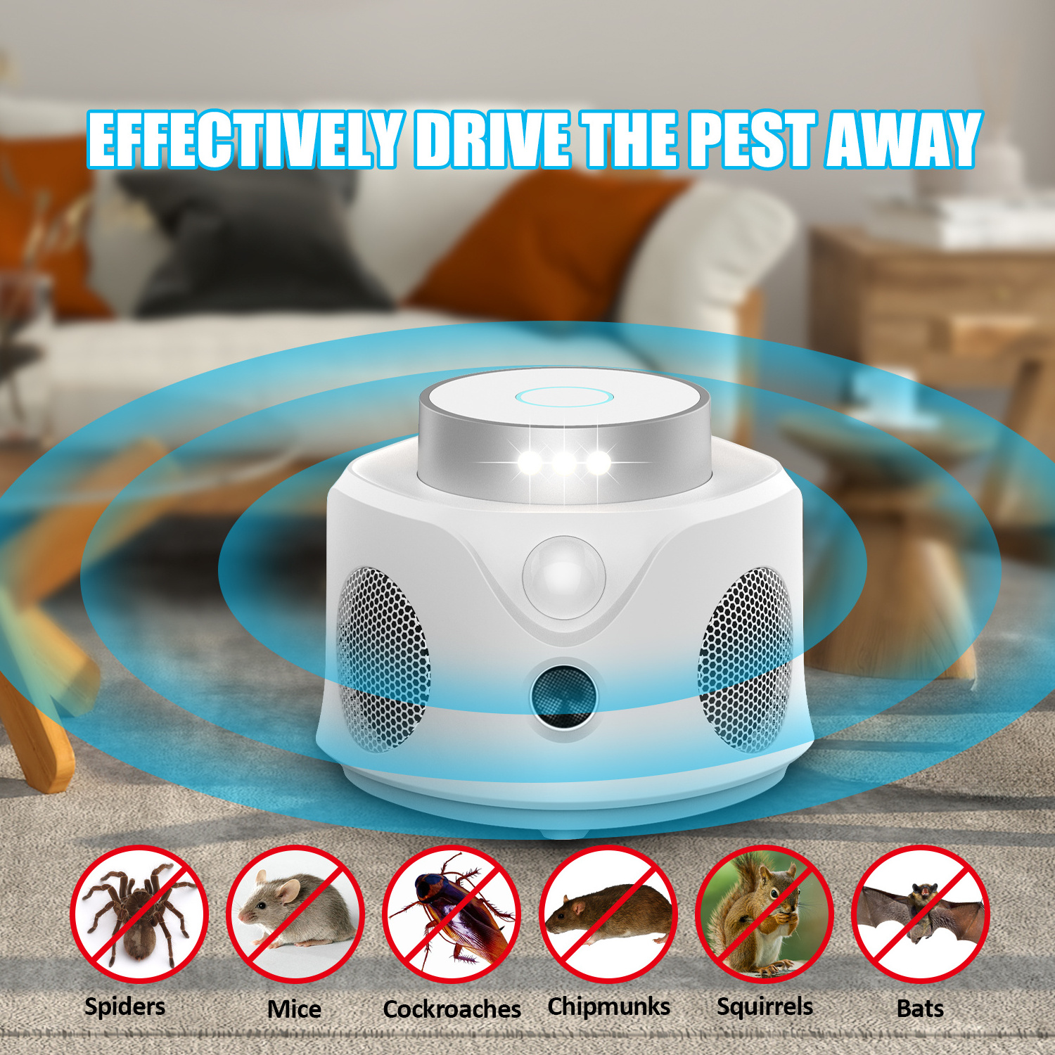 X-pest effective indoor smart animal repeller pest control with PIR sensor and flashing light ultrasonic mouse repellent