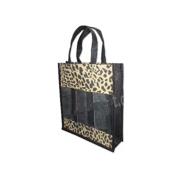 Customized Allover Animal Print Daily Use Jute Bag Self Handle Wine Bag Fashion Jute Three Bottle Bag For Wine Manufacture Promo