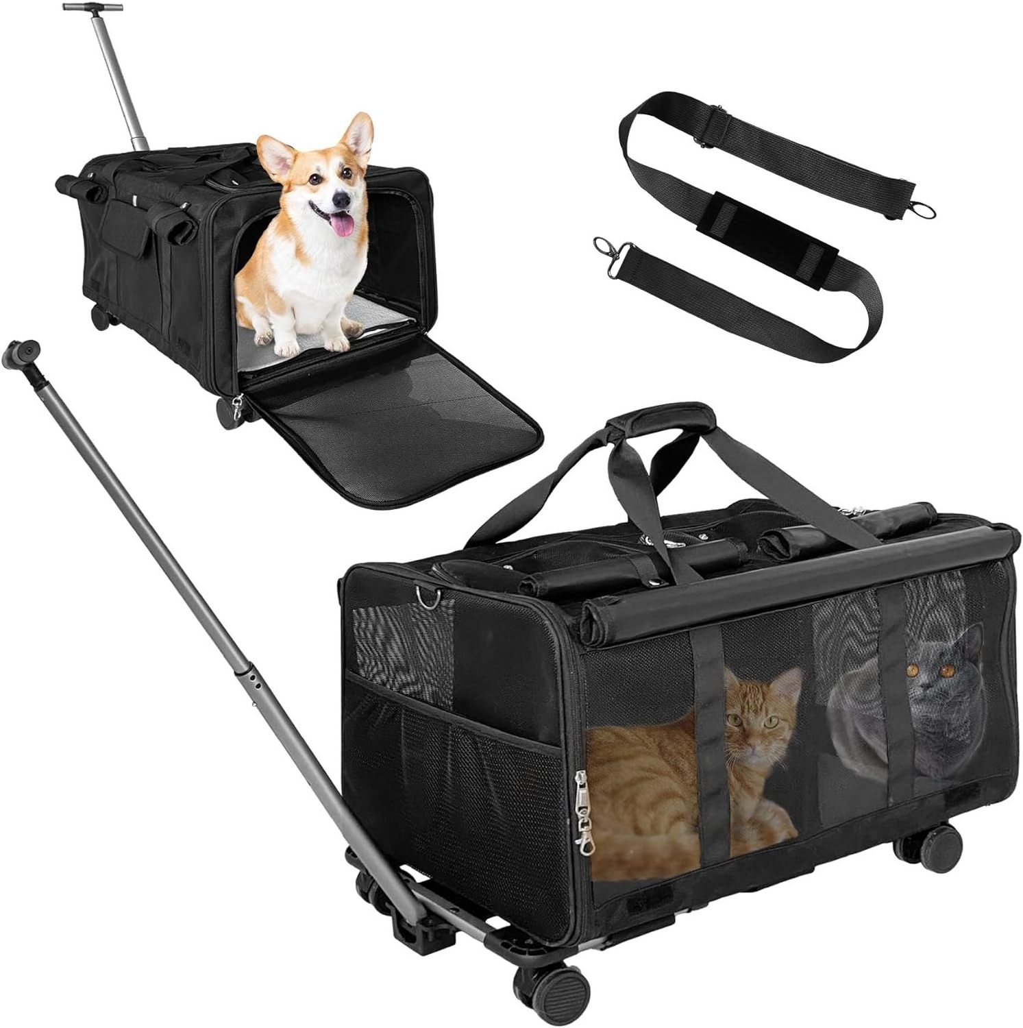 Manufacturer OEM Detachable Portable Extra Large Airline Approved Dog Cat Pet Carrier with Wheels