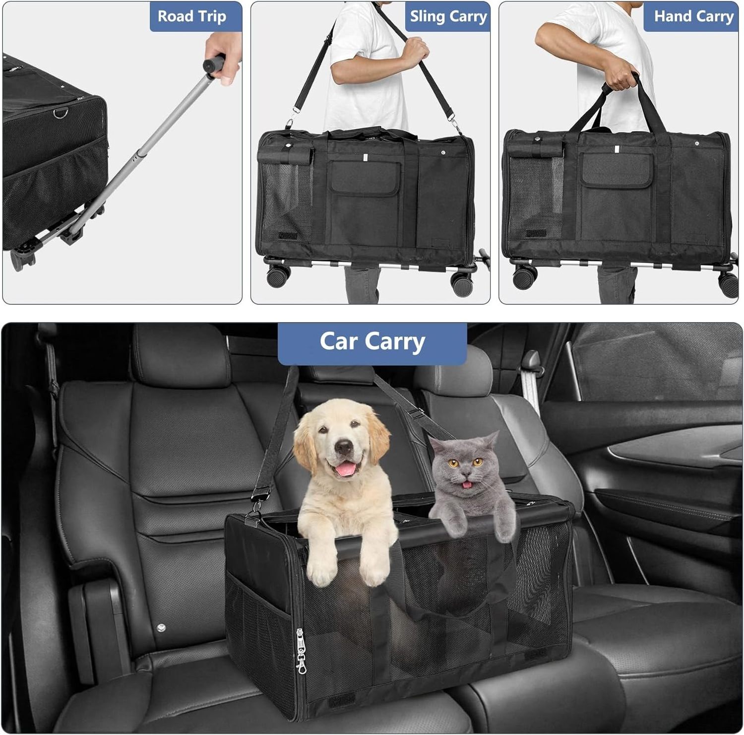 Manufacturer OEM Detachable Portable Extra Large Airline Approved Dog Cat Pet Carrier with Wheels