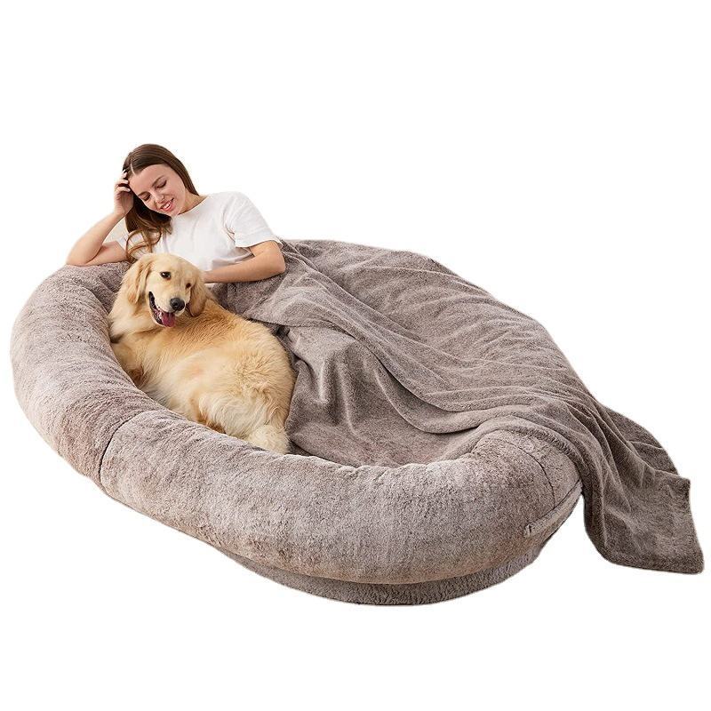 Luxury cute Dog Bed For Human long plush Fluffy Pet Bed luxury Anti-slip Giant human Dog Bedding calming Pet Dog Mat Sofa