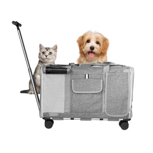 Custom Logo Airline Approved Best Large Capacity on Wheels Stroller Trolley Pet Rolling Pet Bag Dog Cat Carrier with Wheels