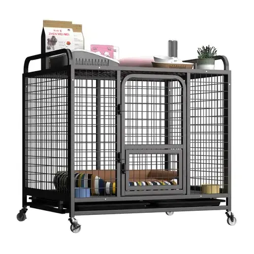 Heavy Duty Black Metal Portable double door design kennels for dog cages metal kennels