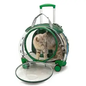 Comfortable Rubber Handle Panoramic Upgraded Outdoor Ventilated Cat Carrier Bag Backpack Wheels Trolley