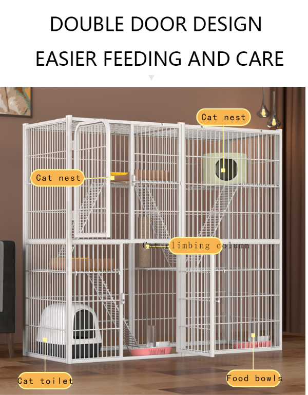 Lengthened and Heightened, Large Space, Double Door Design indoor large big cat cage houses villa cat tube cage