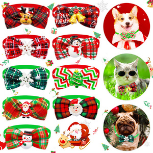 Christmas Small Dog Bowties Pet Neckties Xmas Tree Snowman Snowflake Pattern Bow Tie for Xmas Party Small Dog Accessories