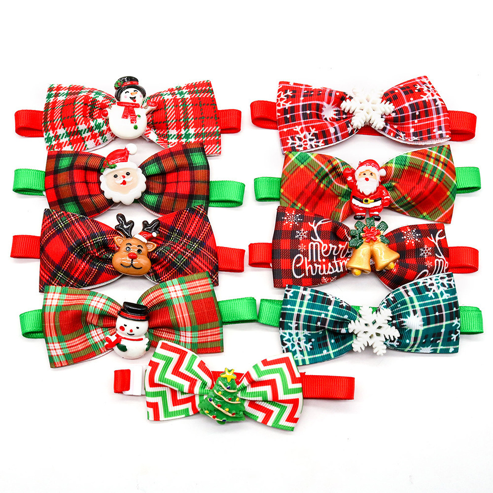 Christmas Small Dog Bowties Pet Neckties Xmas Tree Snowman Snowflake Pattern Bow Tie for Xmas Party Small Dog Accessories