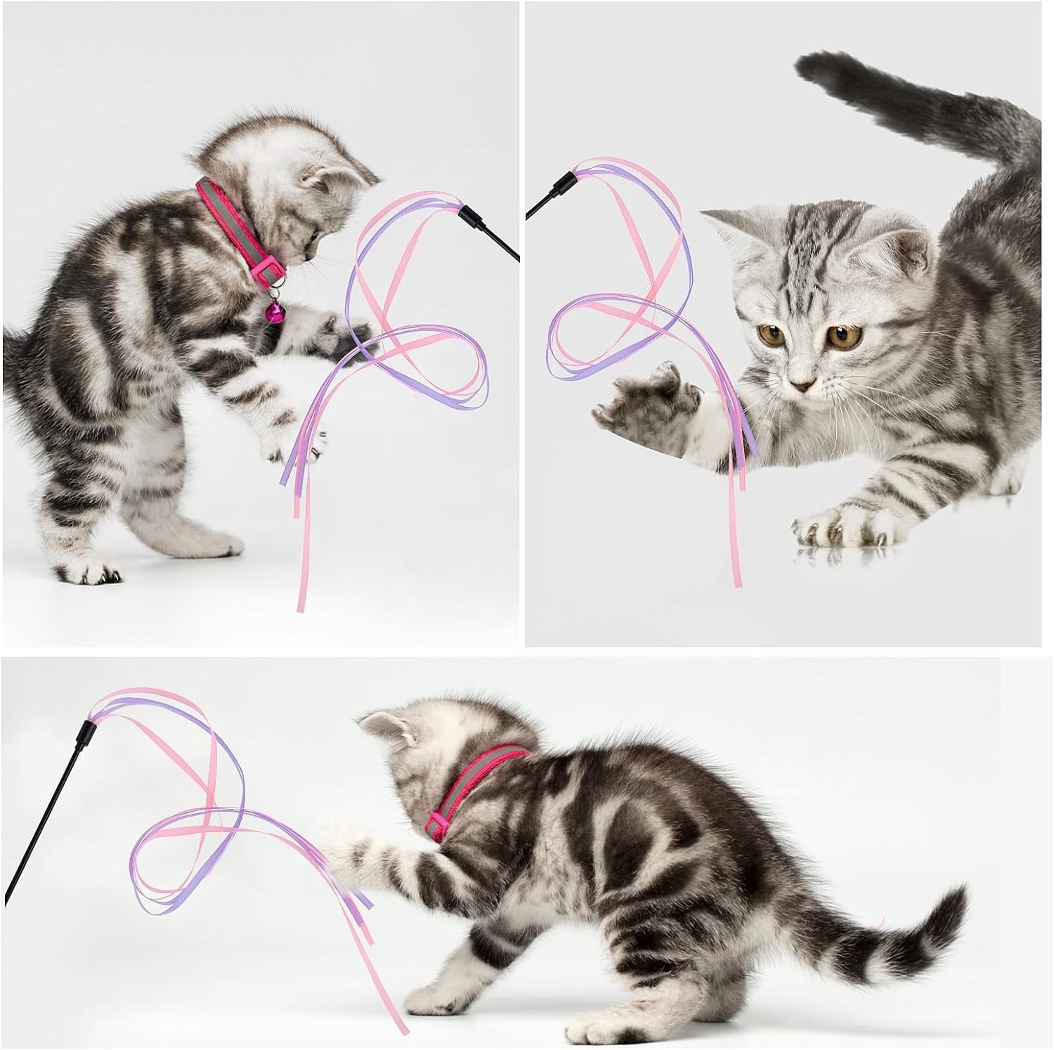 Blue Cat Ribbon Wand Toys Interactive Cat Rainbow Wand String Toys for Indoor Cats Colorful Ribbon Charmer for Kittens