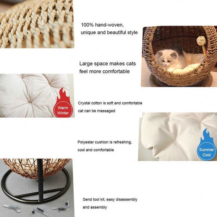 Wholesale Pet Nests Hanging Egg Swing Chair Cat Nest Hammock Outdoor Eco-friendly Seagrass Rope Hanging Cat Bed