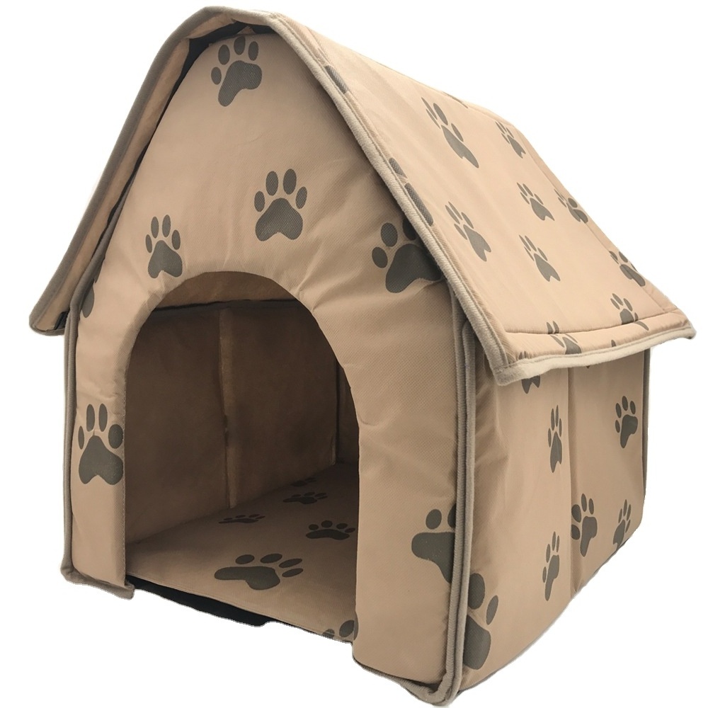 wholesale Cute Footprint Pet House warming pet dog tents cat house enclosed Foldable House shape cat tent