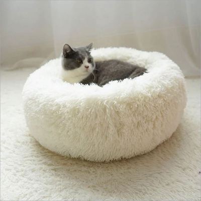 Comfortable winter calming luxury dog pillow Soft Pet Dog Mat Sofa Fluffy Cute Dogs Kennel cats bed Plush Donut Round puppy Bed