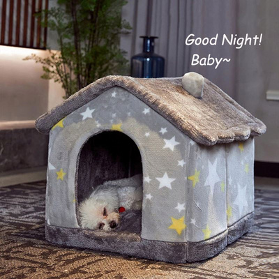 2021 Dropshipping Puppy Kennel Pet Luxury Plush Cat Tent Nest Foldable Small Dogs Basket Enclosed Teddy Cave Warm Dog House