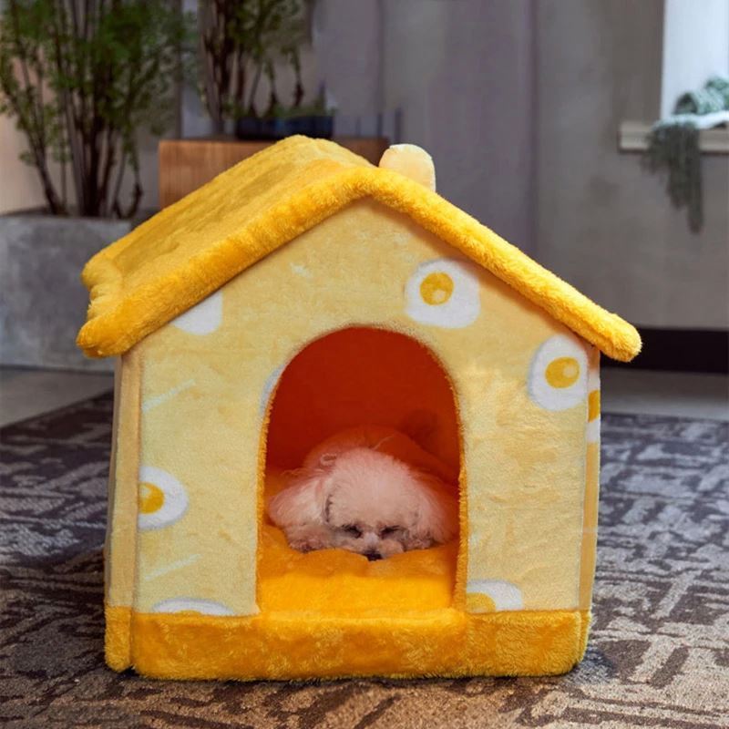 2021 Dropshipping Puppy Kennel Pet Luxury Plush Cat Tent Nest Foldable Small Dogs Basket Enclosed Teddy Cave Warm Dog House