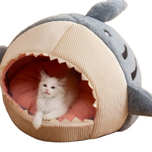 Fluffy warming Indoor winter cat house dog nest small Shark Animal Shaped soft pet Nest Cat Dog Pet Cave Bed