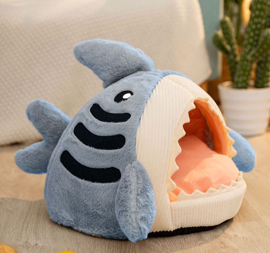 Fluffy warming Indoor winter cat house dog nest small Shark Animal Shaped soft pet Nest Cat Dog Pet Cave Bed