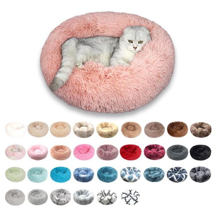 Comfortable winter calming luxury dog pillow Soft Pet Dog Mat Sofa Fluffy Cute Dogs Kennel cats bed Plush Donut Round puppy Bed