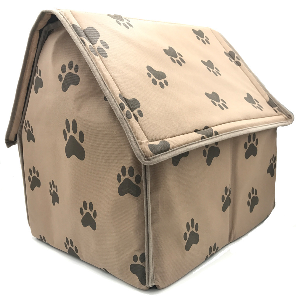 wholesale Cute Footprint Pet House warming pet dog tents cat house enclosed Foldable House shape cat tent