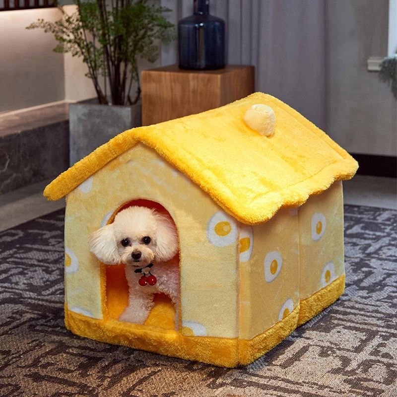 2021 Dropshipping Puppy Kennel Pet Luxury Plush Cat Tent Nest Foldable Small Dogs Basket Enclosed Teddy Cave Warm Dog House