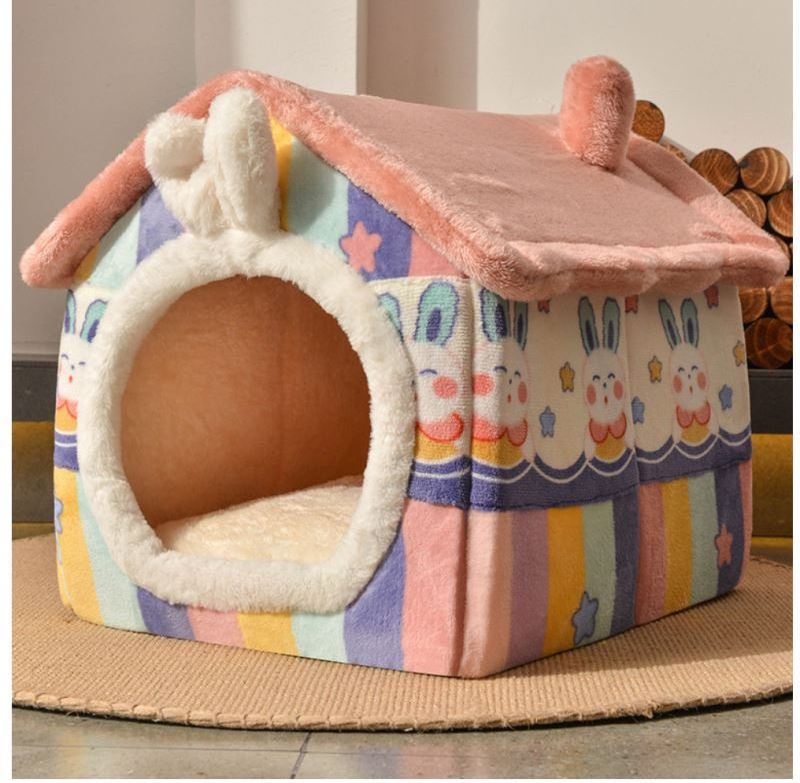 2021 Dropshipping Puppy Kennel Pet Luxury Plush Cat Tent Nest Foldable Small Dogs Basket Enclosed Teddy Cave Warm Dog House