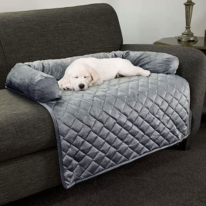 Pet Dog Sofa Cover with Shredded Memory Foam Filled 3-Sided Bolster Folding Dog Sofa Bed Furniture Protector Pet cushion