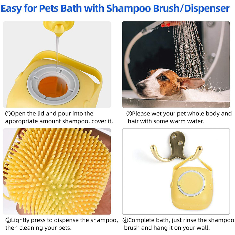 Brush, Rubber Bristle Dog Shower Brush, Pet Massage Brush, Shampoo Dispenser, Soft Silicone OEM Silicone Cleaning Products 10pcs