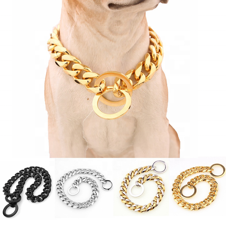 Luxury Gold Collares De Perros Pet Big Hip Hop Leads Chains Kit Dog Collars Choke Necklace Bully Cuban Dog Chain Collar Leash Xl