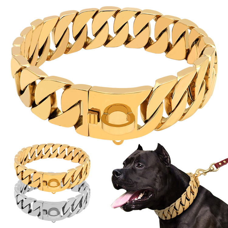 Luxury Gold Collares De Perros Pet Big Hip Hop Leads Chains Kit Dog Collars Choke Necklace Bully Cuban Dog Chain Collar Leash Xl