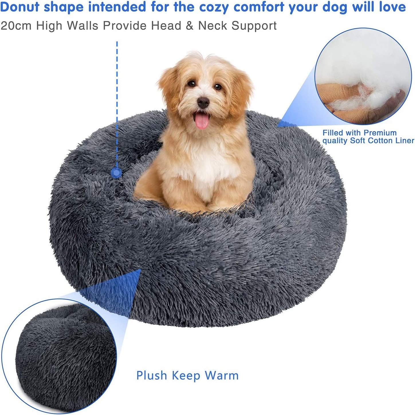 Donut Pet Dog Round Warm Cuddly Kennel Soft Puppy Sofa, Cat Pillow Bed Bag and Improved Sleeping