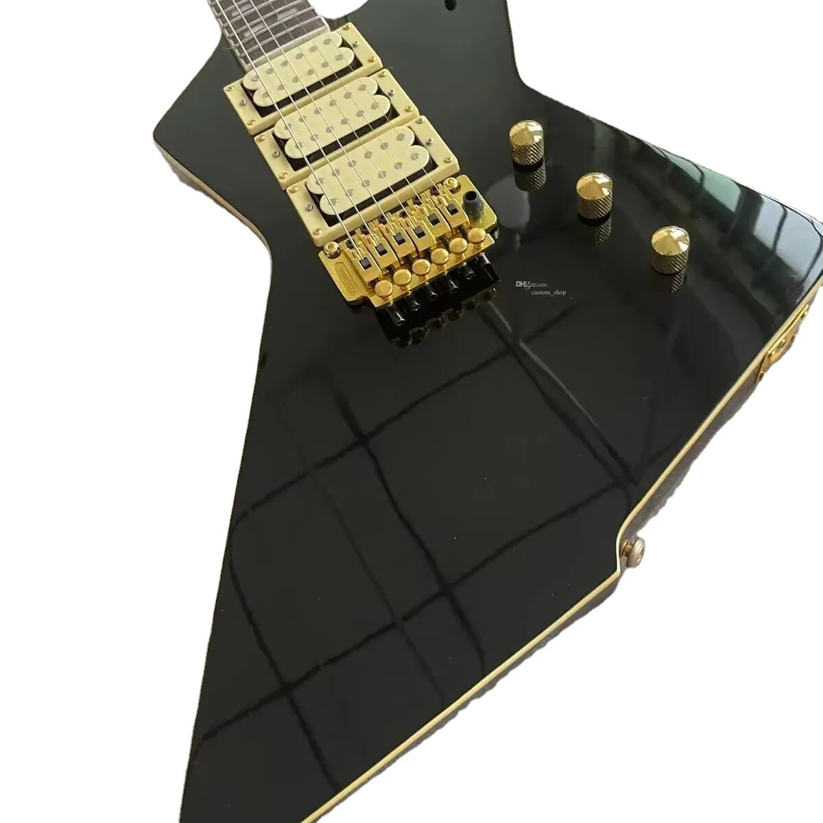 Rare Destroyer Black Electric Guitar Floyd Rose Tremolo Bridge Gold Hardware