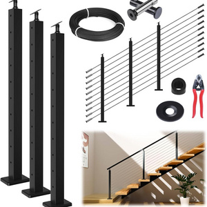 Decking Railings Stair Cable Railing Post Kit Fit for Stair Include 3Pack Black Railing Posts