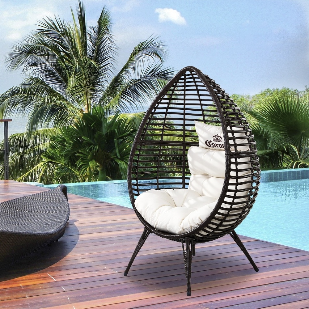 Fashion Style Knockdown Garden Furniture Patio Leisure Outdoor Steel Rattan Chair Egg Chair with Cushions