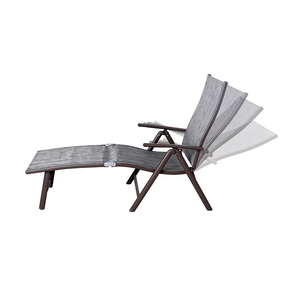 Aluminum Beach Yard Pool Folding Recliner Adjustable Chaise Lounge Sun Loungers Double with Arm Rest and Coffee Table