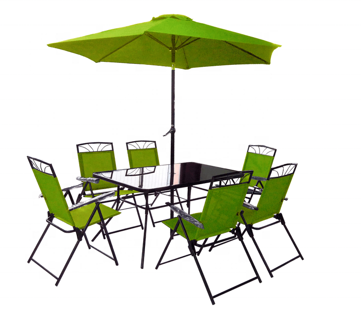 New 8pcs Patio Garden Set Furniture 6 Folding Chairs Rectangle Table with Patio Umbrella Patio Dining Set