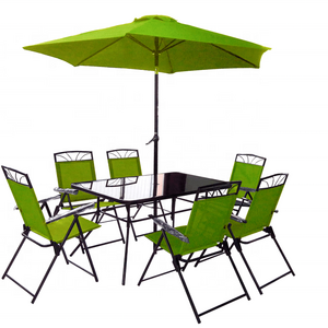 New 8pcs Patio Garden Set Furniture 6 Folding Chairs Rectangle Table with Patio Umbrella Patio Dining Set