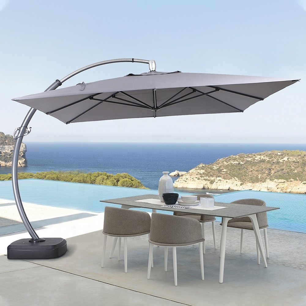 Factory Direct Patio Umbrella Bases Overhanging Parasol 3.5*3.5M Square Roma Cantilever Parasol with Extendable Pole