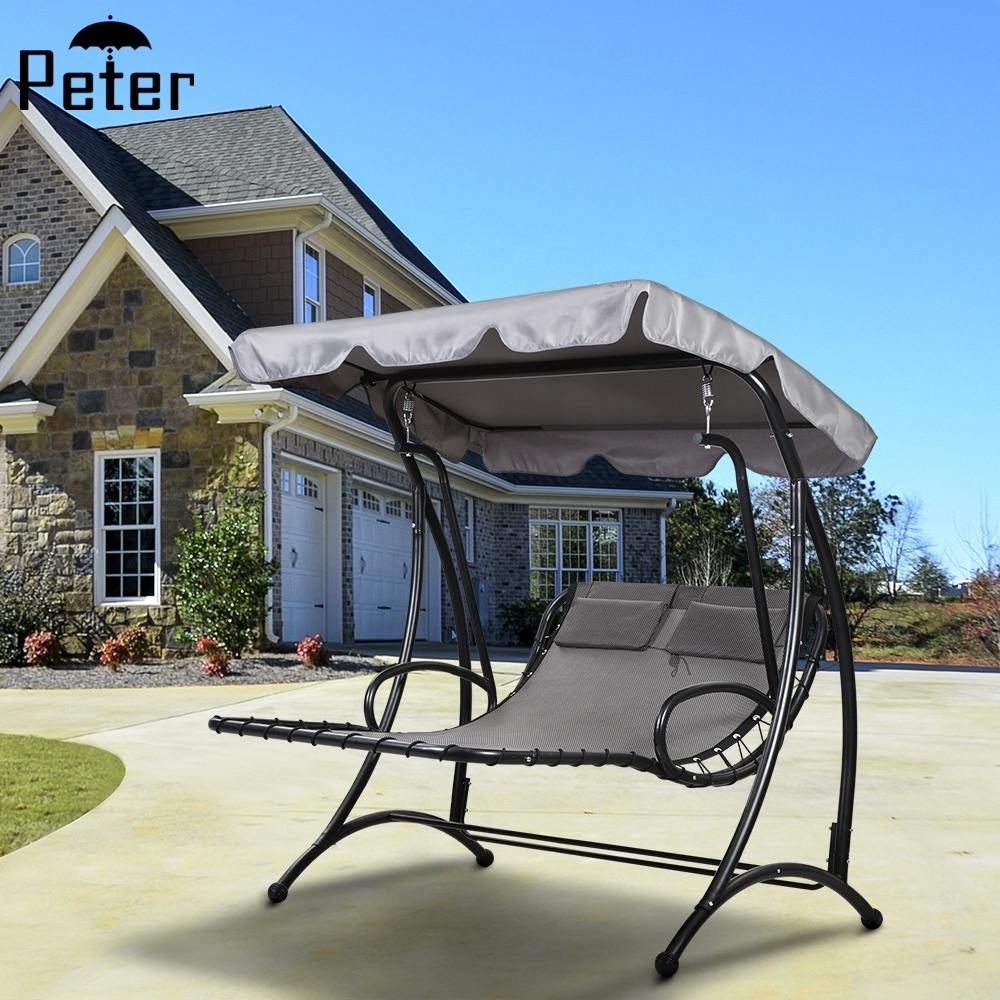 Patio Terrace Garden Swing Bed Hammock Swing Hanging Stand 2 Seater Swing Chair with Roof