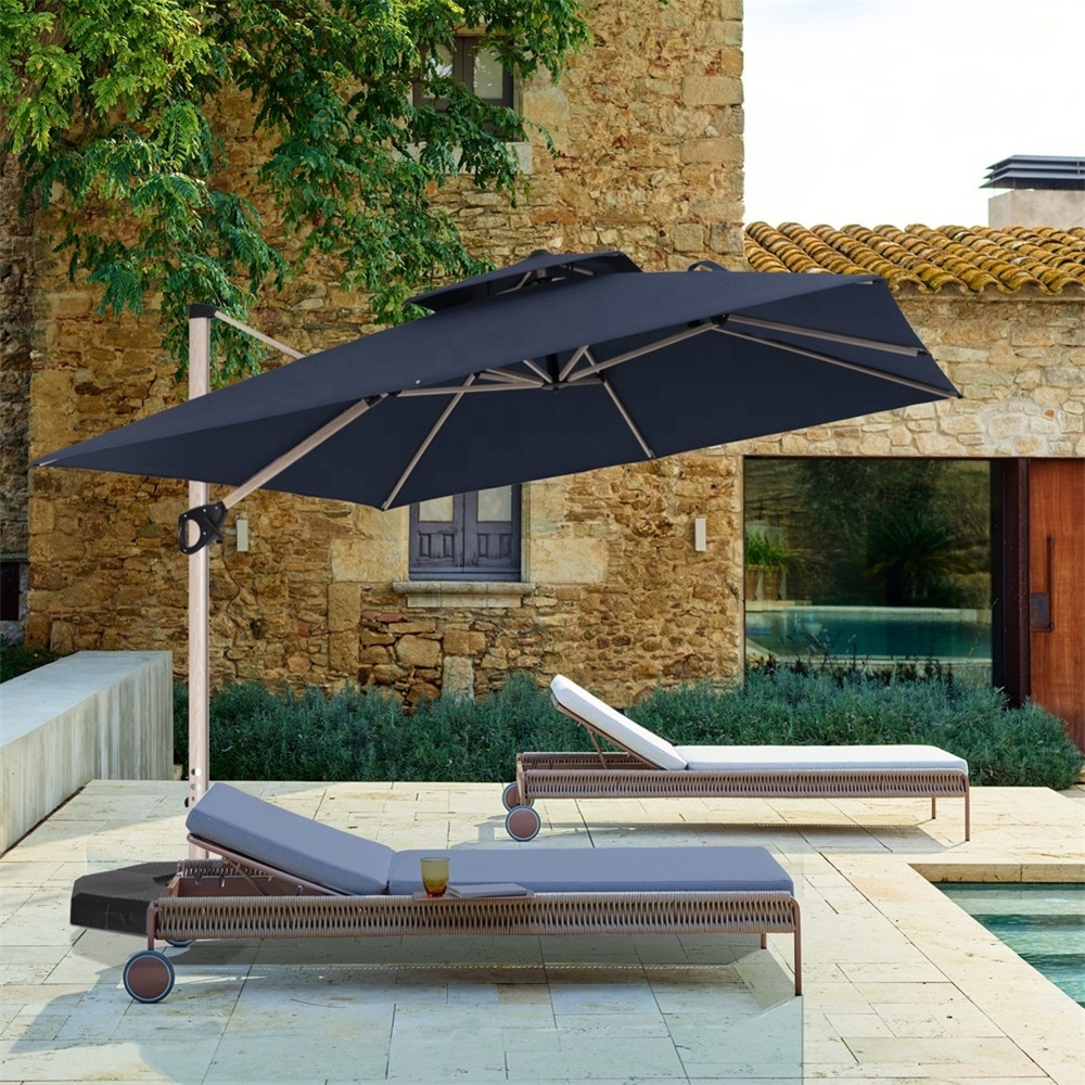 Huge Sunshade Outdoor Crankle Handle Umbrella Garden Patio Umbrella 10ft Square Cantilever Side Pole Umbrella for Beach Side