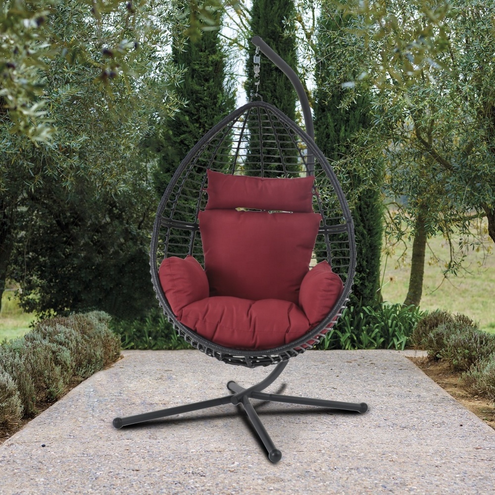 Modern Metal Tube Round Wicker Woven Egg Shape Swing Hammock Suspended Chair in Porch Balcony Patio