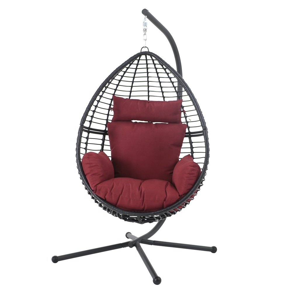 Modern Metal Tube Round Wicker Woven Egg Shape Swing Hammock Suspended Chair in Porch Balcony Patio