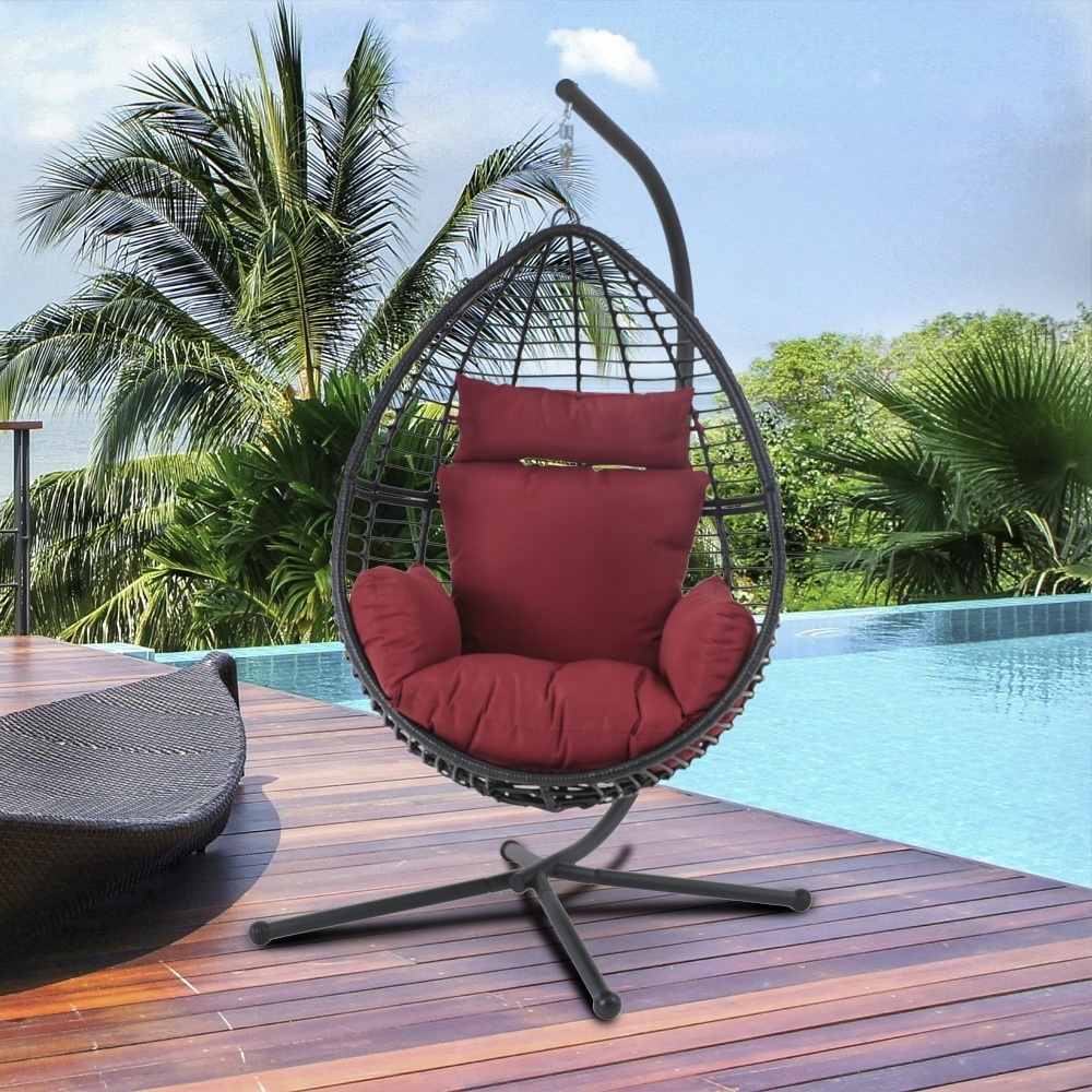 Modern Metal Tube Round Wicker Woven Egg Shape Swing Hammock Suspended Chair in Porch Balcony Patio